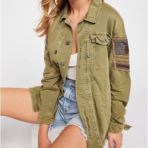 Free People Embellished Military Shirt Jacket